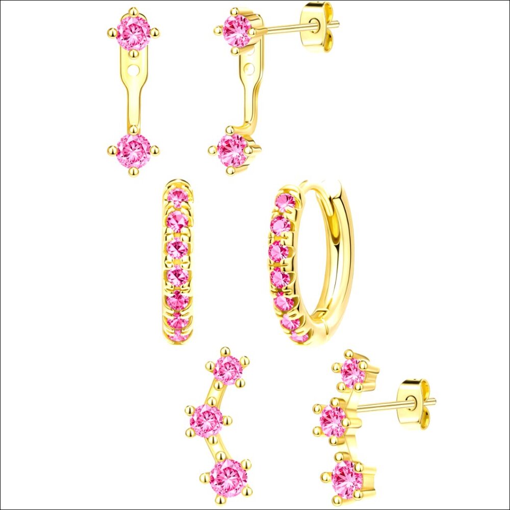 Gold Plated Hypoallergenic Stud Huggie Jacket Stack Earrings Set